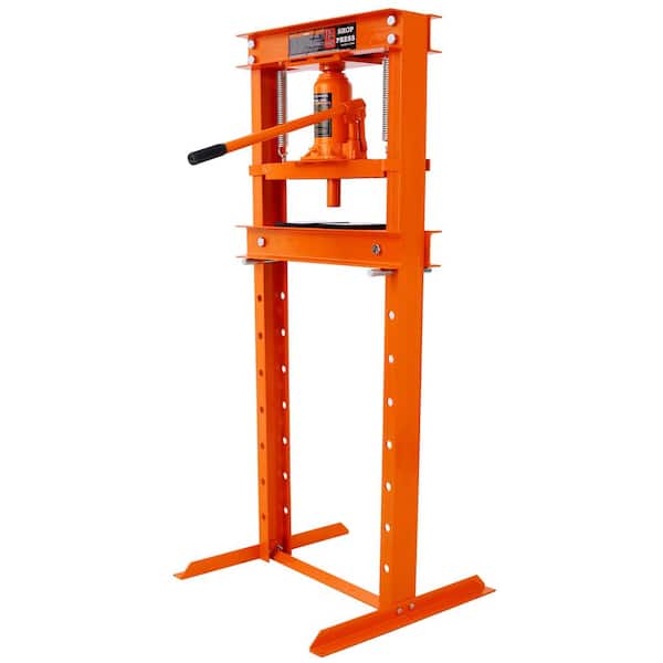 Orange 12-Ton Capacity, Floor Mount, with Press Plates, H-Frame Garage Floor Press, Adjustable Working Table Height