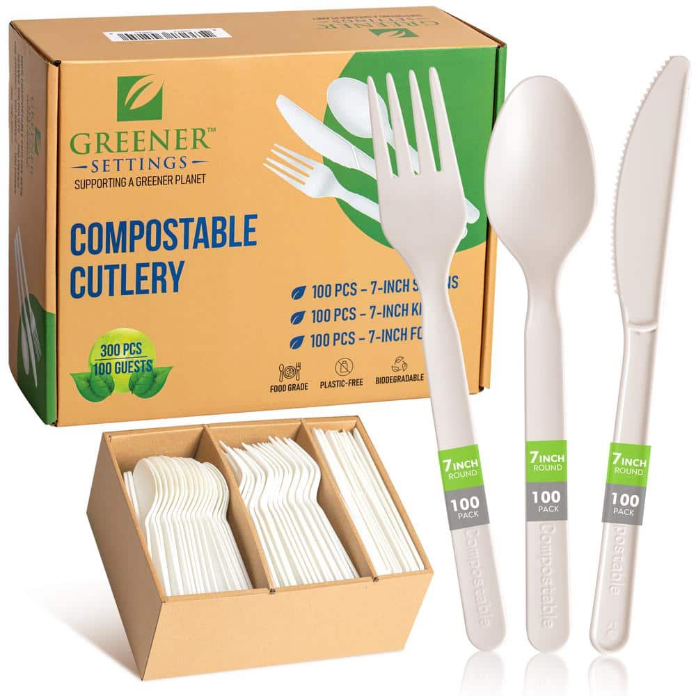Eco-Products Dispensable Plastic Forks, Compostable, White, Pack