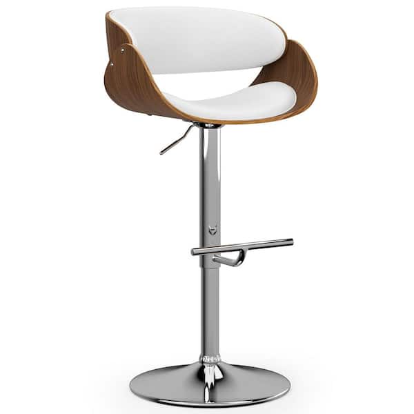 Simpli Home Amery Faux Leather Swivel Chair in White Adjustable Bar Stool