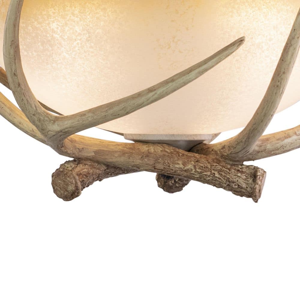 Rustic Antler 16" Cream Glass Semi Flush Mount Ceiling Light