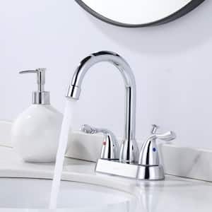 4 in. Centerset Double Handle Bathroom Faucet with Lift Rod Drain Included in Chrome