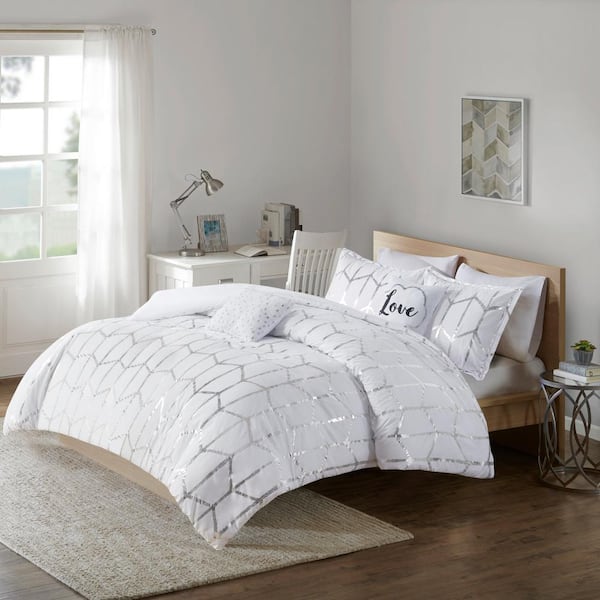 Intelligent Design Khloe 5 Piece White, Gold And Silver Duvet Cover