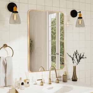 20 in. W x 30 in. H Gold Vanity Rectangle Wall Mirror Aluminum Alloy Frame Bathroom Mirror