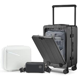 3-Piece Luggage Set Aluminum Frame 20 in. with Front Open Carry-on Luggage, PC Hard Shell Suitcase, Bounce Wide Handle