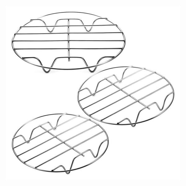 304 Stainless Steel Silver Round Cooling Rack Kitchen Multi-Purpose Air Fryer Rack Cooking Steaming 3 Piece