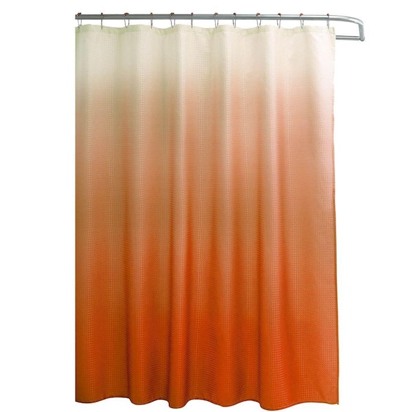 CREATIVE HOME IDEAS Ombre Waffle Weave 70 in. W x 72 in. L Shower Curtain with Metal Roller Rings in Orange