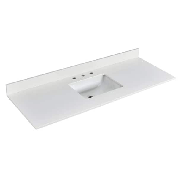 60 in. W x 22 in. D Quartz White Rectangular Single Sink Bathroom Vanity Top in Snowstorm White