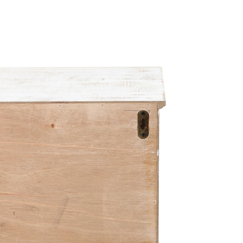 Farmhouse White and Natural Wood Cathedral-Style Wall Cabinet