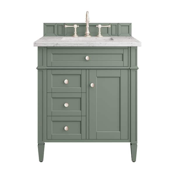 James Martin Vanities Brittany 30.0 in. W x 23.5 in. D x 33.8 in. H Bathroom Vanity in Smokey Celadon with Eternal Jasmine Pearl Quartz Top