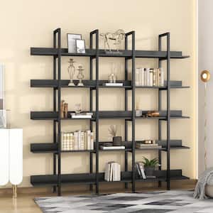 70.9 in. 5 Tier Bookcase Home Office Open Bookshelf, Vintage Industrial Style-Shelf - Black