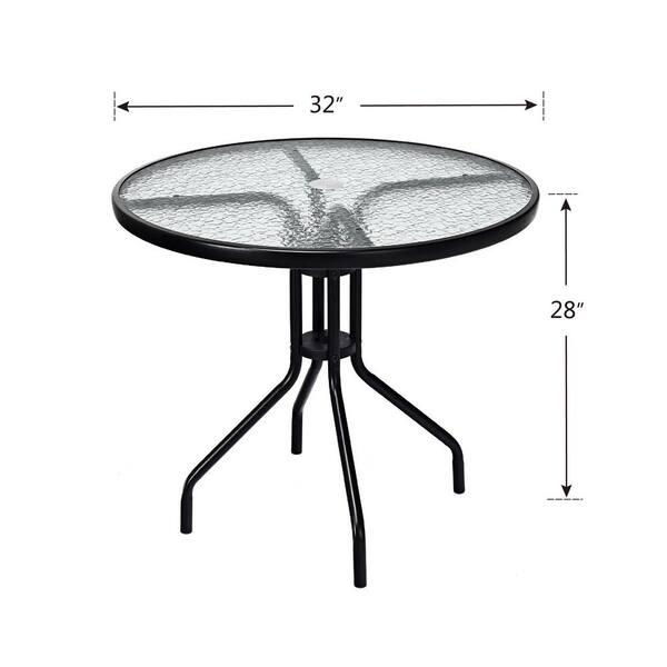 NiamVelo Outdoor Patio Table With Umbrella Hole 32" Tempered Glass Top