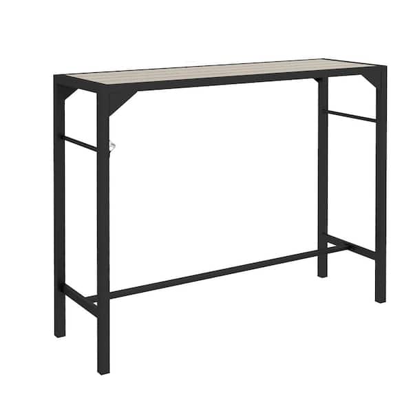 Unbranded 47 in. W x 39 in. H Metal Outdoor Bar Table Patio Bistro Table with Built-In Bottle Opener & Wooden Desktop