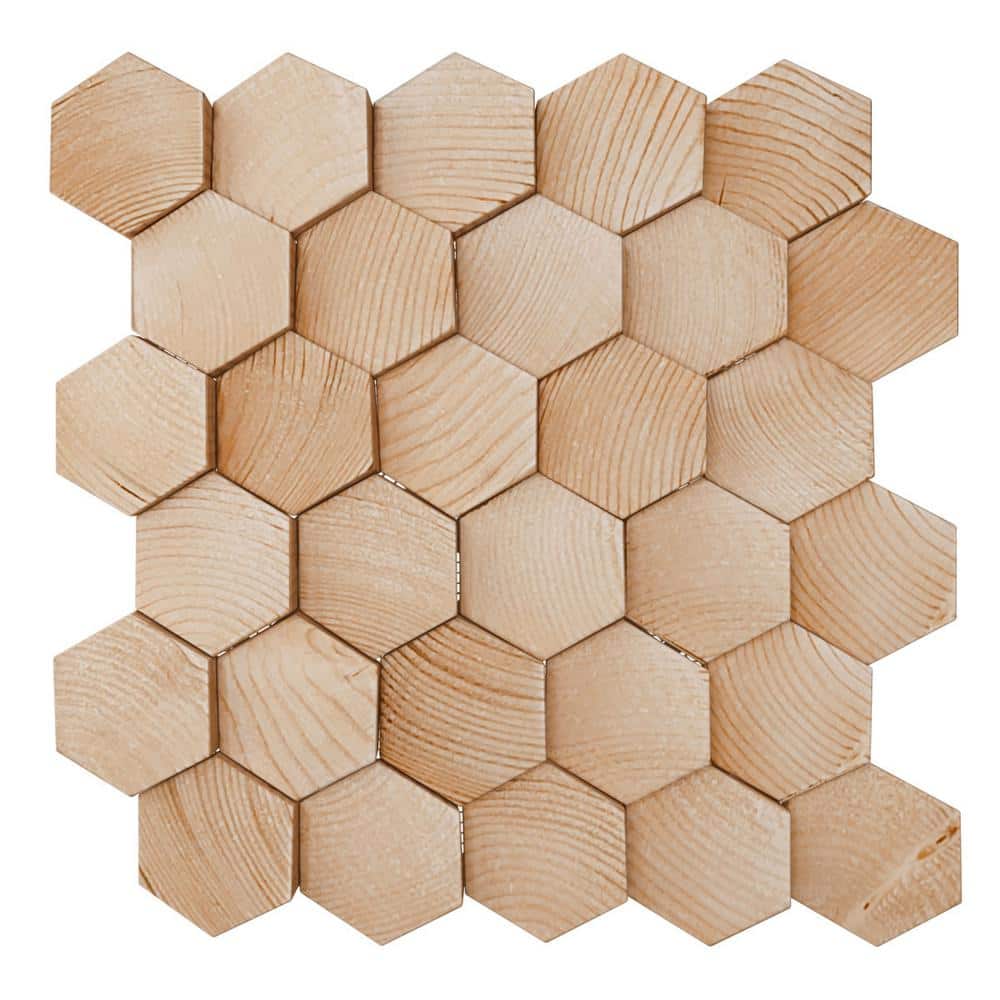 Small Honeycomb Pine Wood Mosaic Wall Tile