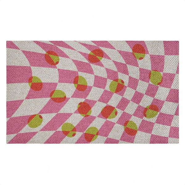 Retro Curved Olive Abstract Purple 18 in. x 30 in. Polyester Non-Slip Outdoor Door Mat