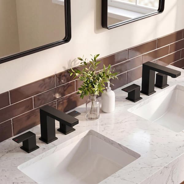 8 in. Widespread Double-Handle Bathroom Faucet with Pop-Up Drain 3-Hole Vanity Sink Faucet Spout in Matte Black