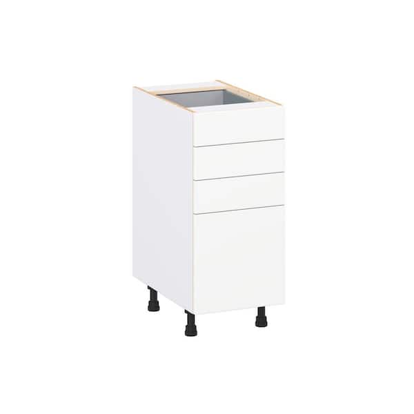 Timberline 15 in. W x 24 in. D x 34.5 in. H Assembled Slab Drawer Base Kitchen Cabinet in Bright White with 4-Drawers