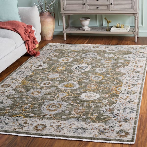 Vintage Rosewood 5 ft. x 7 ft. Green/Ivory Rust Traditional Floral Medallion Area Rug