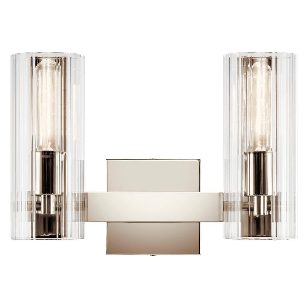 Polished Nickel 2-Light Vanity with Clear Fluted Glass