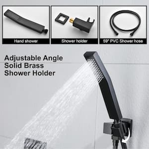 Single-Handle 3-Spray Hand Shower Retractable Tub Faucet with 10 in. Rain Shower Heads in Black (Valve Included)