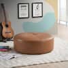 Ashcroft Furniture Co Romeo Tan Brown Genuine Leather Round 36 in Ottoman HMD01843