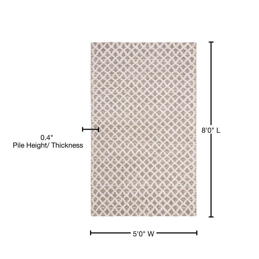 Ivory and Beige Braided Wool Area Rug, 5' x 8'