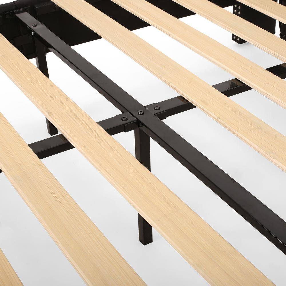 Queen Black Upholstered Wood Platform Bed with Tufted Headboard