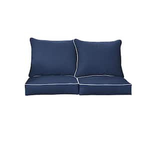 22.5 in. x 22.5 in. Sunbrella Deep Seating Indoor/Outdoor Loveseat Cushion Canvas Navy and Natural