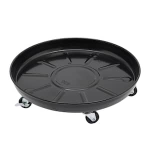 2-Pieces 16 in. W Black Iron Round Flower Pot Tray Plant Tray for Indoor Outdoor Flower Pot with Universal Wheels
