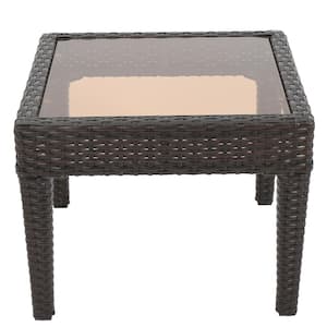 Brown Multi Square Metal 15.30 in Outdoor Side Table with Glass Top