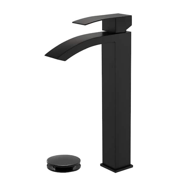Miscool Ami High Arc Single Handle Single-Hole Bathroom Faucet 1.2 GPM with Drain in Matte Black