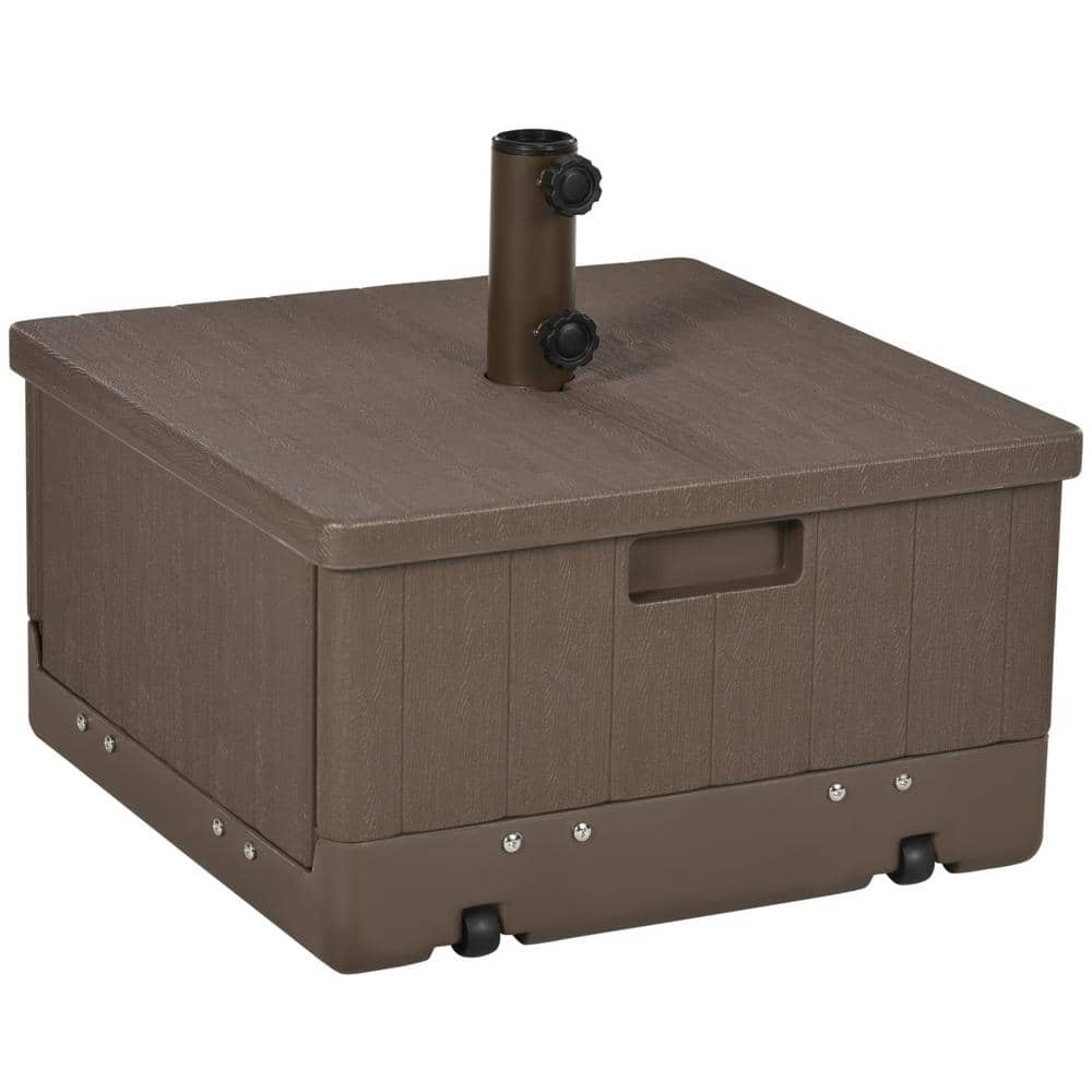 Brown Metal Wheeled 3-in-1 Patio Umbrella Stand Table