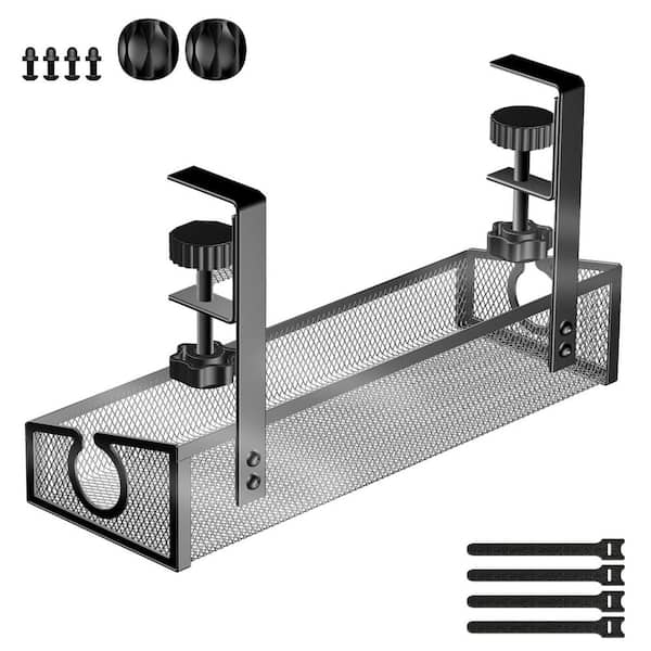 Lukyamzn Under Desk Cable Tray Black No Drill Cable Organizer with Clamp Wire Management PC Cord Organizer 2 Pack