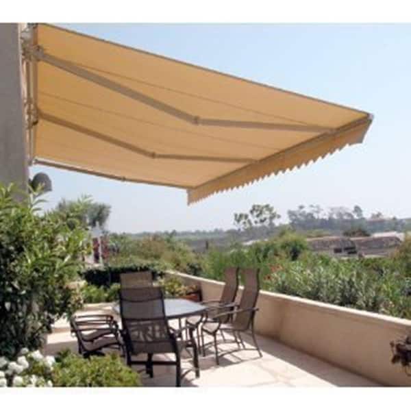 12 Ft Manual Patio Retractable Awning Shade Canopy Sun Protection Outdoor Sand 