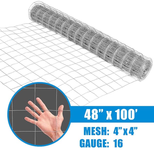 Fencer Wire 16 Gauge Galvanized Welded Wire Fence, 4 x 4 Big Mesh Opening  for Vegetables, Garden Fruits & Animals Enclosure (5 ft. x 100 ft.)