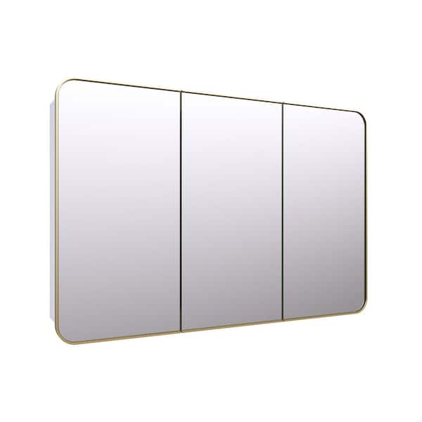 Glass Warehouse Calla 48 in. W x 32 in. H x 5 in. D Satin Brass Recessed Medicine Cabinet with Mirror