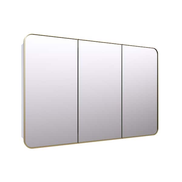 Calla 48 in. W x 32 in. H x 5 in. D Satin Brass Recessed Medicine Cabinet with Mirror