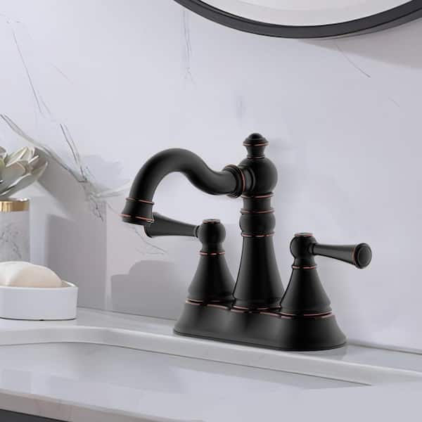 Cassic 4 in. Centerset Double Handle High Arc Bathroom Faucet with Push-Up Pop-Up Drain in Oil Rubbed Bronze