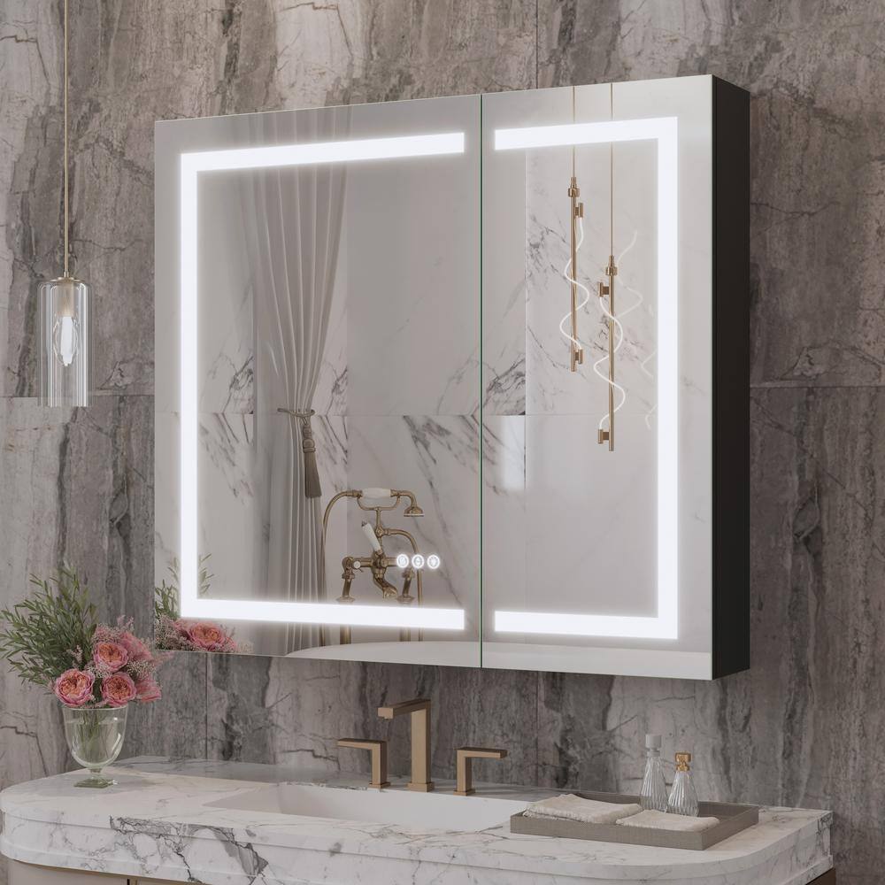 Matte Black Aluminum LED Lighted Medicine Cabinet with Mirror