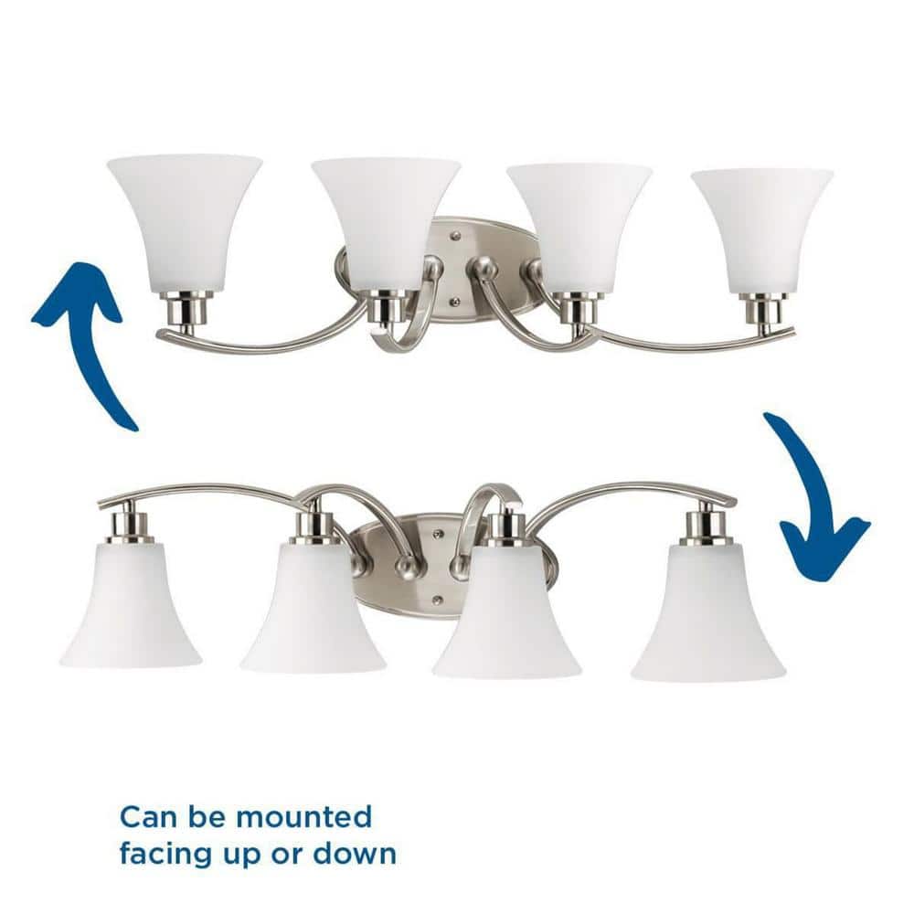 Brushed Nickel 4-Light Bath Fixture with White Etched Glass Shades