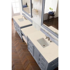 Copper Cove Encore 122 in. W x 23.5 in. D x 36.3 in. H Double Bath Vanity in Silver Gray with Eternal Marfil Quartz Top