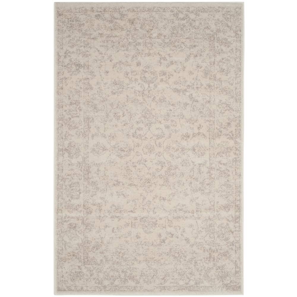 Carnegie Light Grey and Cream Floral Synthetic Area Rug 3' x 5'