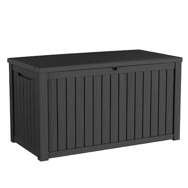 180 Gal. Black Resin Lockable Deck Box for Cushions, Gardening Tools