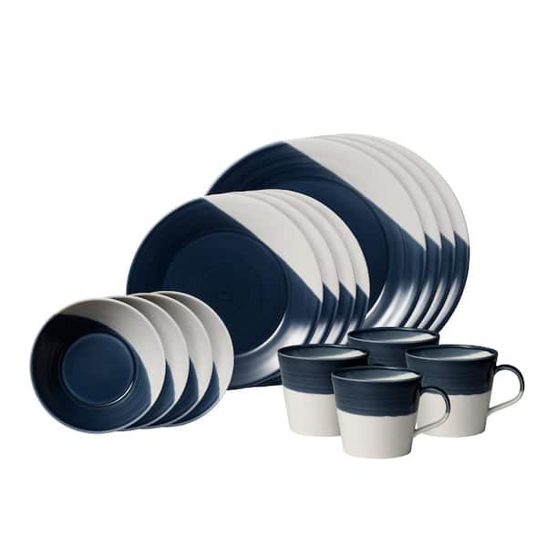 Royal Doulton Bowls of Plenty Blue and White 16- Piece Dark Blue Porcelain Dinnerware Set (Service for 4)