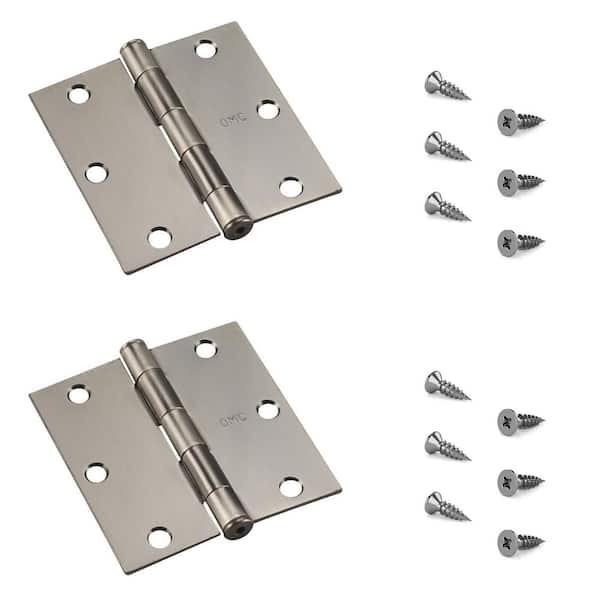 Onward 3-1/2 in. x 3-1/2 in. Antique Nickel Full Mortise Butt Hinge with Removable Pin (2-Pack)