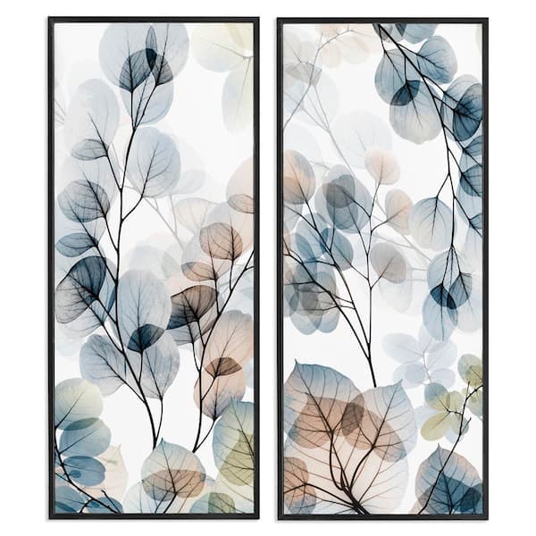 Elegant Abstract Botanical Plant Leaves by Albert Koetsier 2-Piece Black Framed Giclee Art Print Nature 13 in. x 30 in.