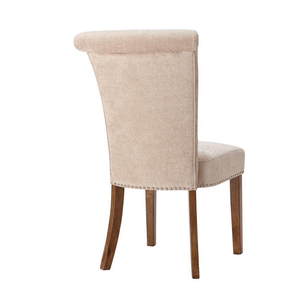 Cream Upholstered High Back Wood Side Chair Set