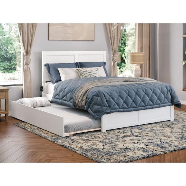 AFI Canyon White Solid Wood Frame Full Platform Bed with Footboard and Full Trundle