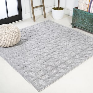 Talaia Neutral Light Gray 5 ft. Geometric Indoor/Outdoor Square Area Rug
