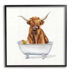 Shaggy Country Cattle in Bathtub Rubber Duck By Donna Brooks Framed Print Abstract Texturized Art 17 in. x 17 in.