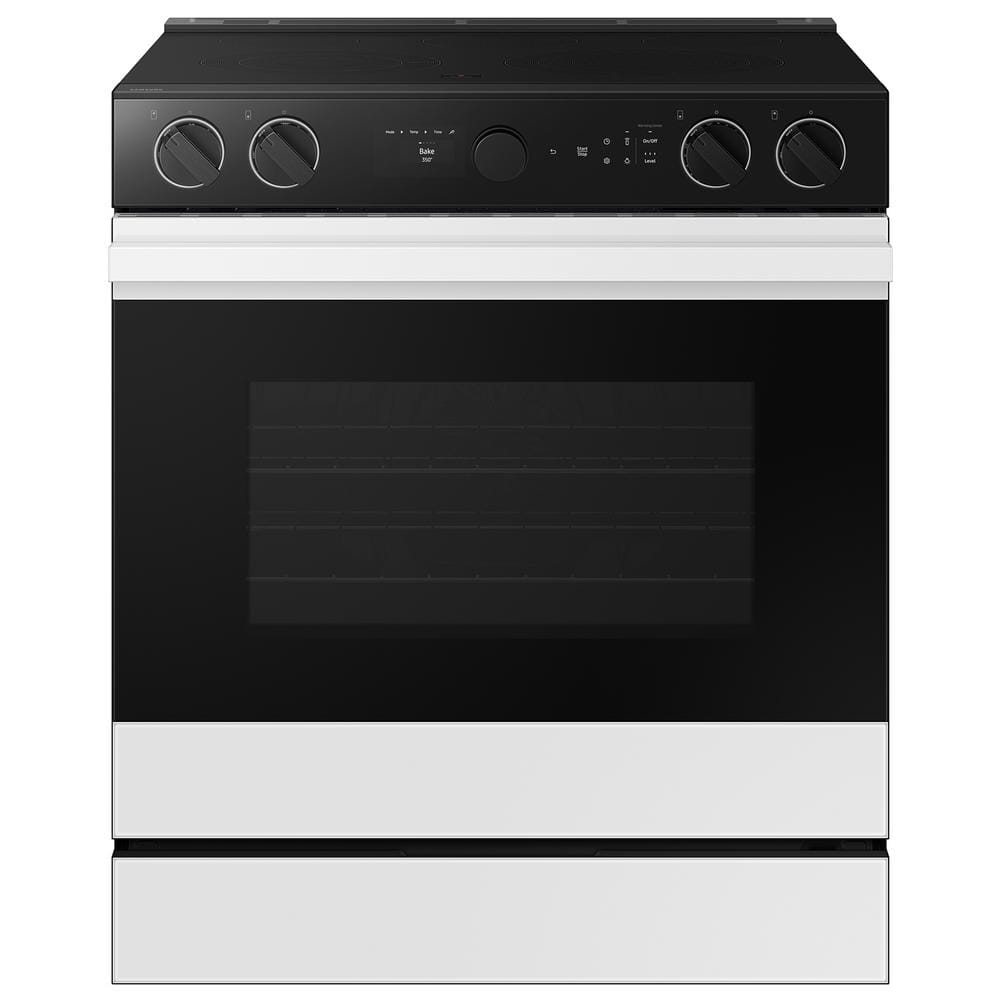 Bespoke 30 in. 6.3 cu.ft. 5 Burner Element Smart Slide-In Electric Range w/ Smart Oven Camera in White Glass -  Samsung, NSE6DB870012